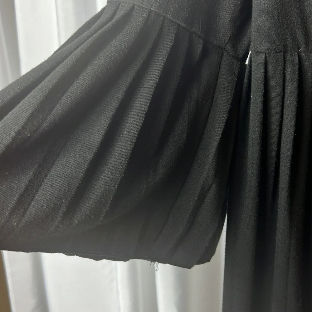 AB Studio Black Pleated Sleeve Open Front Tie Cardigan Top Size Small - Picture 4 of 7